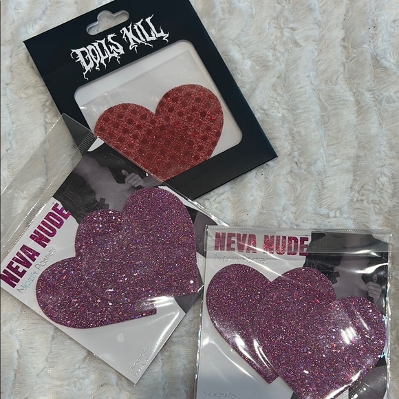 Neva Nude Glitter Heart Pasties & red glitter heart pasties dolls kill  w tags - Picture 7 of 7